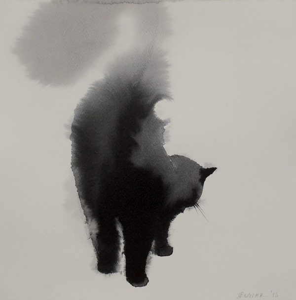 Endre penovác_黒い猫を後ろから見た水彩画